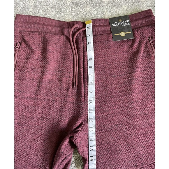 Hollywood Mens XL Joggers Sweatpants Maroon Texture Zipper Pockets NWT N7 - Picture 4 of 12